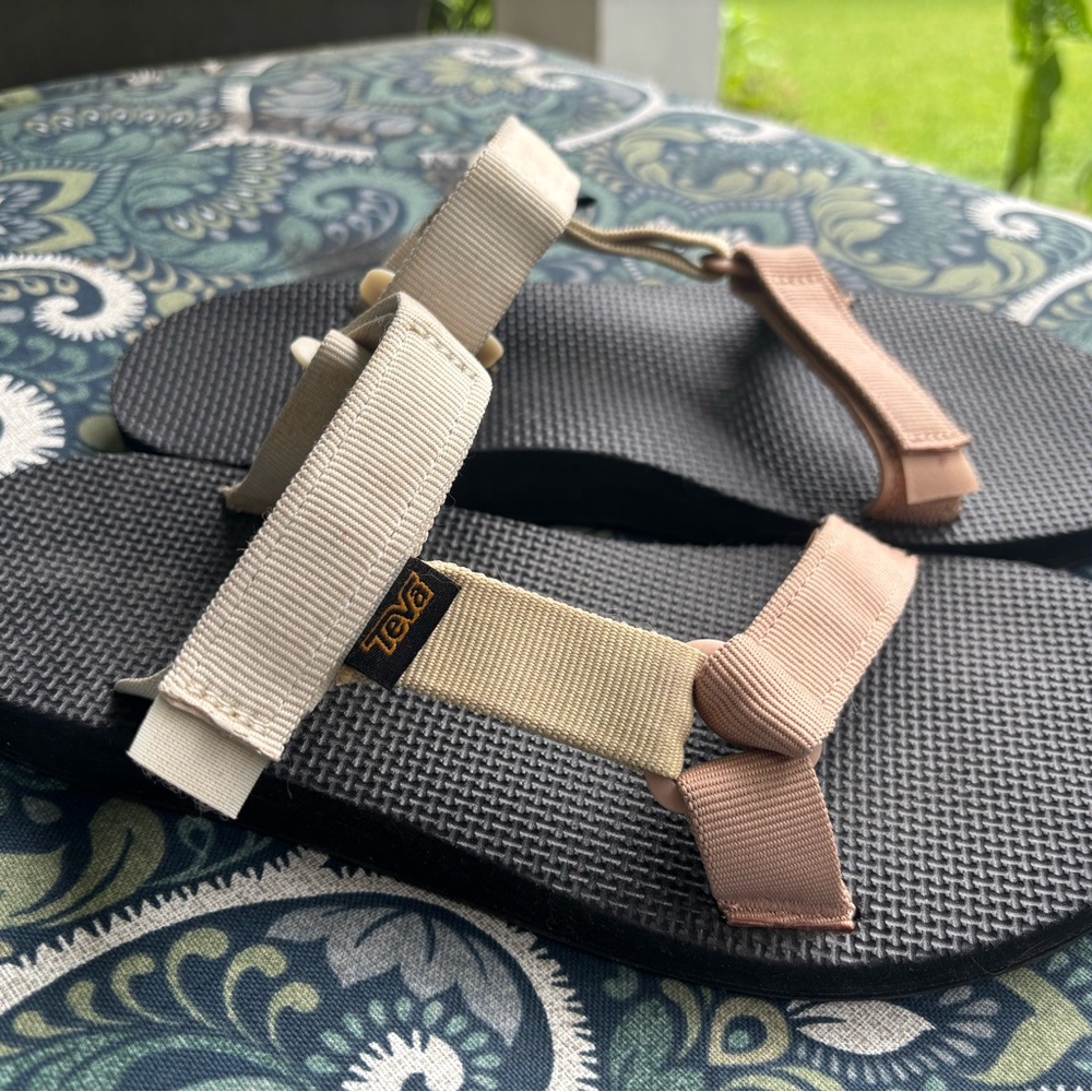 Teva Sandals in Black, Cream, and Tan